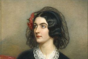 Das Gemälde von Jospeh Stiler zeigt Lola Montez 1847. Lola Montez sitzt auf einem roten Sessel und trägt ein kostbares schwarzes Spitzenkleid mit einem weißen Spitzenkragen. Sie schaut nach links. Auf ihrem Haar trägt sie einen schwarzen Schleier und im Haar ist eine rote Blumen zu sehen. Das Gemälde ist Teil der bekannten Schönheitsgalerie des Königs Ludwig I. Es hängt im Schloss Nymphenburg.