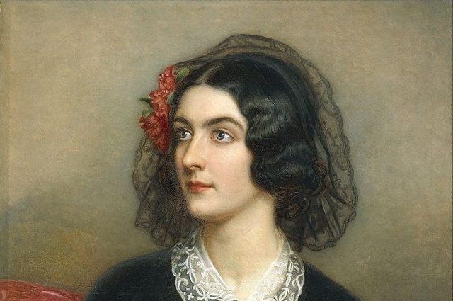 Das Gemälde von Jospeh Stiler zeigt Lola Montez 1847. Lola Montez sitzt auf einem roten Sessel und trägt ein kostbares schwarzes Spitzenkleid mit einem weißen Spitzenkragen. Sie schaut nach links. Auf ihrem Haar trägt sie einen schwarzen Schleier und im Haar ist eine rote Blumen zu sehen. Das Gemälde ist Teil der bekannten Schönheitsgalerie des Königs Ludwig I. Es hängt im Schloss Nymphenburg.
