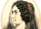 Die Goache von Carl Buchner zeigt Lola Montez mit einem schwarzem Schleier und Blumen im Haar.