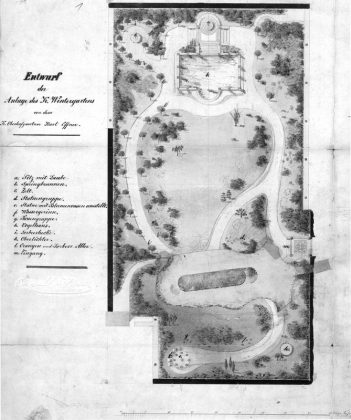 Grundriss und Bepflanzungsplan des Wintergartens von Maximilian II., Zeichnung von 1854